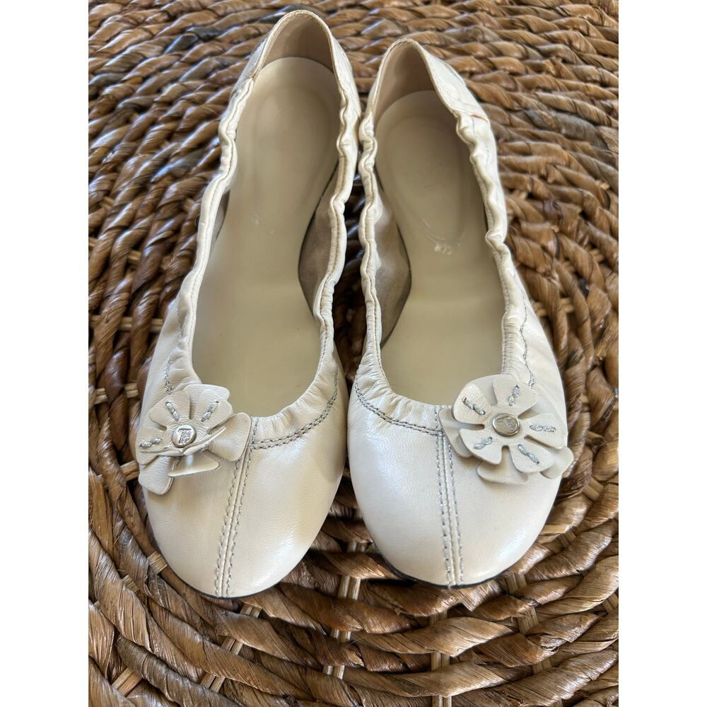 Tod’s Flower Ballet Flats, Cream, Size 6